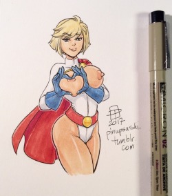 pinupsushi: After doing research for the last commission, still had the oppai heart meme stuck in my head when I did a tiny doodle today.   So why not Power Girl… a lady who has more than enough oppai to make a heart with. 