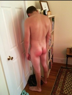 briefsboy22: otkhairbrush:  You stand there and think about why you’re naked with a bright red butt.  I love when you can tell from the pattern of the redness that a boy was hand spanked (note the additional redness at the top of the boy’s bottom