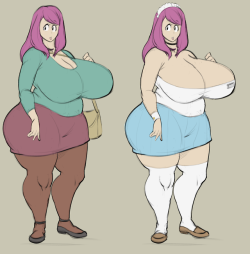 overlordzeon: I’m pretty sure I did showed her human appearance back then, so I had to do this once again. Here’s her casual and a waitress outfit. This is what she looks like before she was a monster. Just a regular human being working on daily job
