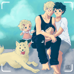 capricornblancnoisette: BAKUDEKU FAMILY ♥ I introduce you to Miki, their Akita Inu !! It’s a female, and she’s so adorable and really love playing and hugging ~You have Yumi, their cutie little girl, and, Yami her little brother ! ♥ Of course,