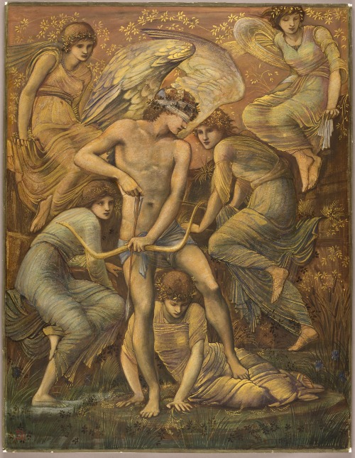 flyse: Cupid’s Hunting Fields, Sir Edward Burne-Jones (English, 1833–1898), 1885   Gouache, with watercolor and gold and silver paints on ivory wove paper, laid down on linen canvas   