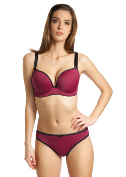 ms-curves:  Another set by Freya that I just adore: their Deco Spotlight Claret Moulded Plunge Bra. (Bands 28 to 38 with an impressive range of cup sizes from B to GG.) I love the colour. I love the dots. I love the styling. Wish list. 