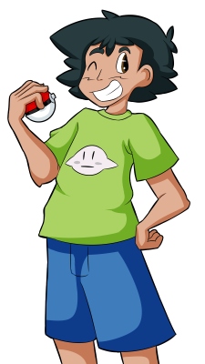 pkmnmasterlyra:   I recently learned I really like drawing Ash without his hat on. And I also really like his green Gen 1 surf sprite shirt V:  