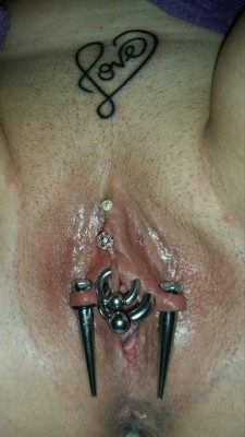 pussymodsgaloreShe has a VCH piercing with a decorative curved barbell, and she has pierced inner labia. Here she is demonstrating that by changing her jewellery and its arrangement completely different effects can be obtained.She is also using tapers