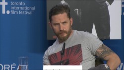 ultrafabius:  Tom Hardy while a journalist asked him to talk about his sexuality during the Legend Press Conference at TIFF 2015.. lol 