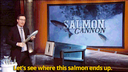 befitandchase:  sandandglass:  John Oliver’s salmon cannon.  OMG! I JUST DISCOVERED THE VIDEO!  xD! Why can&rsquo;t his show come on a channel I have, dammit ;w; Love John Oliver &gt;w&lt;