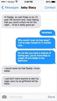A text convo that I had with stacy yesterday. I was praying that she would give me the number&hellip;Â Knowing that her ex girlfriend would be directly involved in her feminization is making me hard thinking about it.Â Any other ideas I can use to get