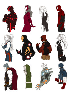commanderspook:  kristaferanka  my Marvel Now series - updated - about a year of drawing Cyclops - Scarlet Witch - Invisible Woman - Spider-man She-Hulk - Iron Man - Deadpool - Red She-Hulk Thor - Rogue - Cable - Captain America Lady Sif - Hulk - Hawkeye