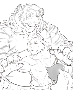 ralphthefeline:  I was going to make pudgy tiger Ralph a one time thing, but I decided to expand on it~! Just some canine testing out the pudgy tiger cushion = u=  