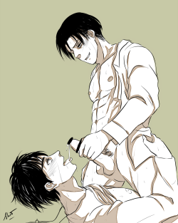 ackergay:   &ldquo;Don’t waste a fucking drop.&rdquo;  Alright, alright, do you remember the giveaway that I did back then? LOL sorry this took so long, holymotherofheichou ! NSFW Eren/Levi sketch for you, enjoy :D 