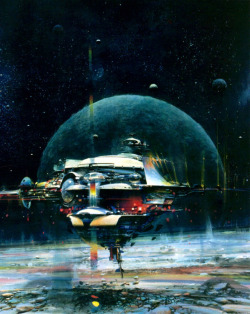 humanoidhistory:John Berkey cover art for Space Mail, a 1980 sci-fi anthology edited by Isaac Asimov, Martin H. Greenberg, and Joseph Olander.