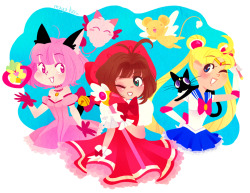 wolf-and-kitten:  mayakern:  90′s girls!some of my favorite magical girls from when i was a kid(tokyo mew mew, cardcaptor sakura, sailor moon)buy it // see the process  ME ME ME IN A NUTSHELL