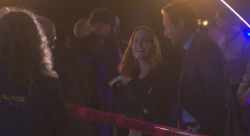 xfiles-behind-the-scenes:  Just hanging out with your co-star at a fake crime scene, having a great time…  