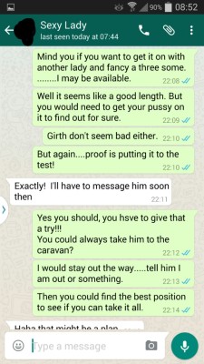 hotwifesextext:  3 of 4  This is a WhatsApp conversation between my woman, who has a regular fuck buddy, and myself.   We gave a game we play, where she gets a points target and challenges, to do by the end of the year. Various points are given for differ