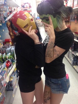 This is like forever my favorite memory with thebladebrokenbeauty Hard style at Walmart at 2am &amp; being goofs. 💕 The first photo is so on point because Robert Downey Jr. &amp; Mark Ruffalo are actually homies.