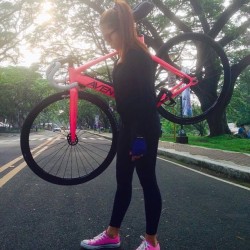 fixiegirls:  Maria Danielle riding Aventon Mataro in HotPink from Manila, Philippines. #fixedgear #Fixiegirl #girlrideyourbike 