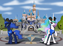 avastindy:  Princess Luna and Princess Celestia celebrate Disneylands’ 60th Diamond Anniversary.