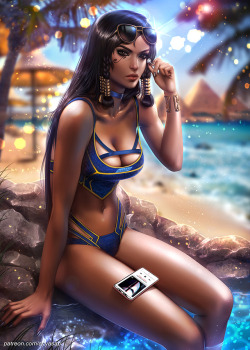 rarts:  Sexy security chief Fareeha Amari (Pharah) in bikini: Overwatch game fan art [by Ayya saparniyazova] 
