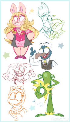 geezlaweasel:  I’ve been having a lot of fun doodling The Muppets lately ~! So here are some colored/uncolored misc sketches of Kermit, Piggy, Scooter, Beaker, Bunsen, Animal, and Gonzo. 