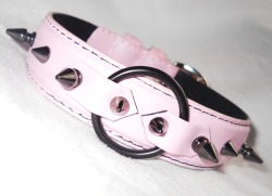 thespikedcat:  Pink Repurposed Leather Pink and Black Pastel Goth Spiked Bondage Collar by NecroLeather