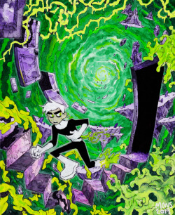 ghostlazer:  GHOST ZONE IS SAFE SPACE (this was mostly a self-imposed art challenge because i bought a new pen, and had some vinyl paints i wanted to use. danny is drawn and painted on transparent architect paper and glued onto the background. there’s