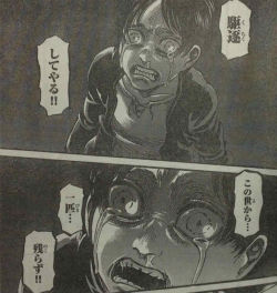 Shingeki no Kyojin Chapter 73 Spoilers!Japanese dialogue summary &amp; upcoming translation beneath the Read More:TITLE: The Street/Town Where Things BeganThere are no titans the whole way to Shiganshina, and Eren is in preparation for plugging the wall.