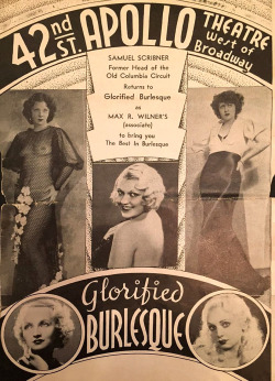 Glorified BURLESQUEVintage cover of a very early 30’s-era souvenir program for NYC’s old ‘APOLLO Theatre’ (originally opened as the ‘BRYANT Theatre’).. This was not the famed ‘APOLLO’, that still exists in Harlem..  Appearing on the cover