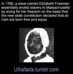 ultrafacts:  In 1780, Freeman heard the newly ratified Massachusetts Constitution read at a public gathering in Sheffield, including the following: All men are born free and equal, and have certain natural, essential, and unalienable rights; among which