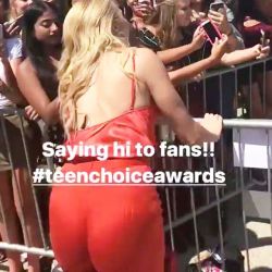 she100degrees:  Peyton List greeting fans with no undergarments
