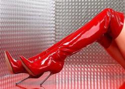 killerheelsandboots:  Sexy red thing highs with a nice steel stiletto heel!! 