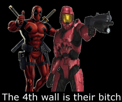 rp-michael-j-caboose:  This was originally going to be Deadpool and Caboose because I know a certain follower of mine who might have liked that x3 But then I realized…..Caboose isn’t the main 4th wall breaker in RvB - It’s Sarge!Yeah, you ever noticed