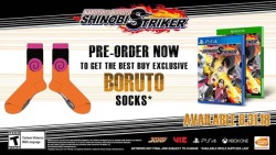 magnolia-eclair:  bandainamcous:  Every Shinobi needs to have the right gear! Pre-order NARUTO TO BORUTO: SHINOBI STRIKER from Best Buy to get your EXCLUSIVE BORUTO socks!  Available while supplies last with pick up of the game on PS4/X1 ONLY! Click