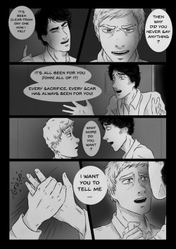 mollyisstrange:  The things we never say…- part 2 So here it is, the first half of the johnlock comic I’ve been working on for way to long and honestly should look a lot better for the time it took plus john and sherlock look weird but never mind