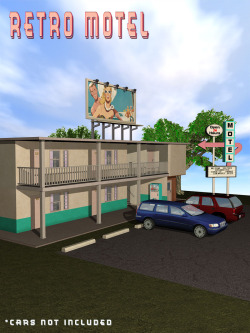 Why not dive into a little 50′s throw back with this new set by Richabri!  A  14-piece prop set of a vintage motel building from the 50&rsquo;s era.  Although designed primarily to be used as an external building prop set,  it also comes with interior