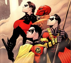 dcu:  I haven’t been too vocal about the elements of the New 52 I dislike, and trust me there are many, but this image of all the former and present “Robins” together is one of those great elements of the New 52. EDIT: Except for the fact Steph