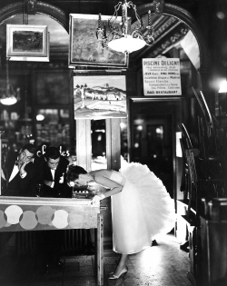 onlyoldphotography:  Richard Avedon: Suzy Parker, Evening Dress by Lanvin-Castillo, Café des Beaux-Arts, Paris, August 1956 