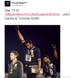 lilprince:actjustly:Day 13 of #BlackHistoryYouDidntLearnInSchool - John Carlos &amp; Tommie Smith1968 Olympics The Black Power Salute Documentary&ldquo;If I win, I am American, not a black American. But if I did something bad, then they would say I am