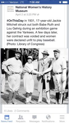damegreywulf: naamahdarling:  urulokid:  facebooksexism:  skeptikhaleesi:  brownglucose:  nextyearsgirl:  The absence of women in history is man made.  How petty  just look at babe ruth’s face tho so confused so lost i love it  Jackie Mitchell…a bad