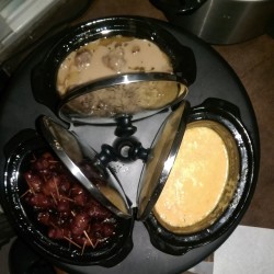 Homemade queso dip, swedish meatballs and bacon wrapped weiners!!! Thanks Greg!