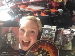 gingerhaze:  hi-nu-roly:  pottaku:  Gwendoline Christie with all her Captain Phasma merch :))   THIS IS THE SORT OF CONTENT I LIKE   ME TOO, GWENDOLINE