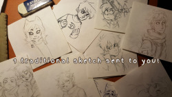 ikimaru: I thought it would be nice so, I’m doing some traditional sketch commissions via patreon, they’re 9.5 x 9.5 cm (a bit bigger than a post-it) and can be in either pencil or pen and of whichever character of your choice or oc :^) you can find