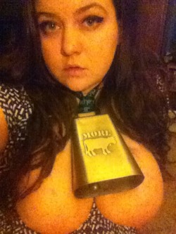 littlejetgirl:  dumbbigtittedslut:  Big dumb cow eyes and big dumb cow udders. Thanks again for the cowbell, anon. Xoxo, Dbts  I didn’t realize how badly I wanted a cowbell until I saw this picture.  Fuuuck.