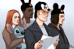 scottlynch78:  buckybuns:  For my ragtag friends on twitter who are always up to shenanigans. (Also needed this out of my head.)  Fuck HYDRA, we’re going to Disneyland. 
