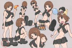 artbooksnat:  Kill la Kill (キルラキル) Character designs and costume changes for Ryuko, Mako, and more, during the Nudist Beach portion of the show, illustrated by Sushio (すしお) for Sushio Club Love Love KLKL (Mandarake). 