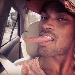 theprintwatcher:  supahead78:  dominicanblackboy:  A 🔥 naked moment in the mirror with sexy gorgeous tatted stud Keith Carlos and that long wicked tongue posted up playing with his fat delicious dick between his legs !😍✌  I’m in love with a