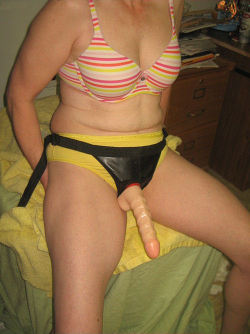 straponmodel: Just waiting for her man to join her….  Don&rsquo;t keep her waiting too long. (Vac-U-Lock Raging Hard-on)