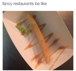 fatbodypolitics:  so-treu:  tashabilities:  floki-the-littlest-viking:  futuremememachine:  Reconstructed Russet Potato Starch submerged and fried in a Premium Vegetable Oil Blend, served with a drizzle of Honey and Mustard-Seed Coulis - ฤ.00  I am