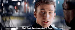 wintercyan:onegoodey:jumpingjacktrash:hobbitkaiju:verysharpteeth:jenngeek:doktorfylthe:  Characterization done right.  Steve Rogers in a single gif.  We joke about Steve’s patriotism as his strong suit, but his actual strength was his sense of moral