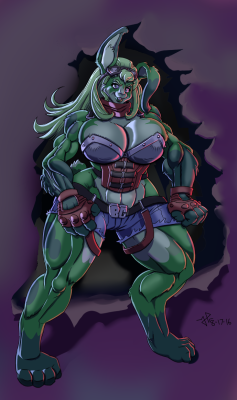 roxikat:  Breaker Bunny, or Breggs in the Beast Mode of my old City of Heroes brawler, Breaker Girl. 