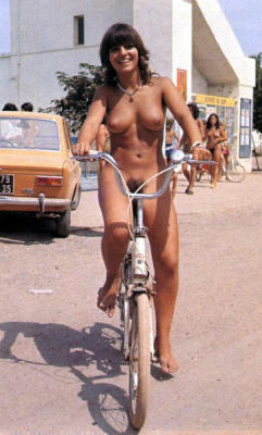 Nude bike riding exercise. Â Provides a regular necessary transportation in a nudist community.